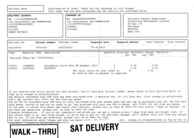 Delivery Order Sheet from Orange
